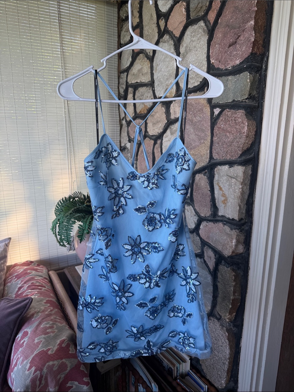🩵🦋 Light Blue Floral Sequin Mini Dress